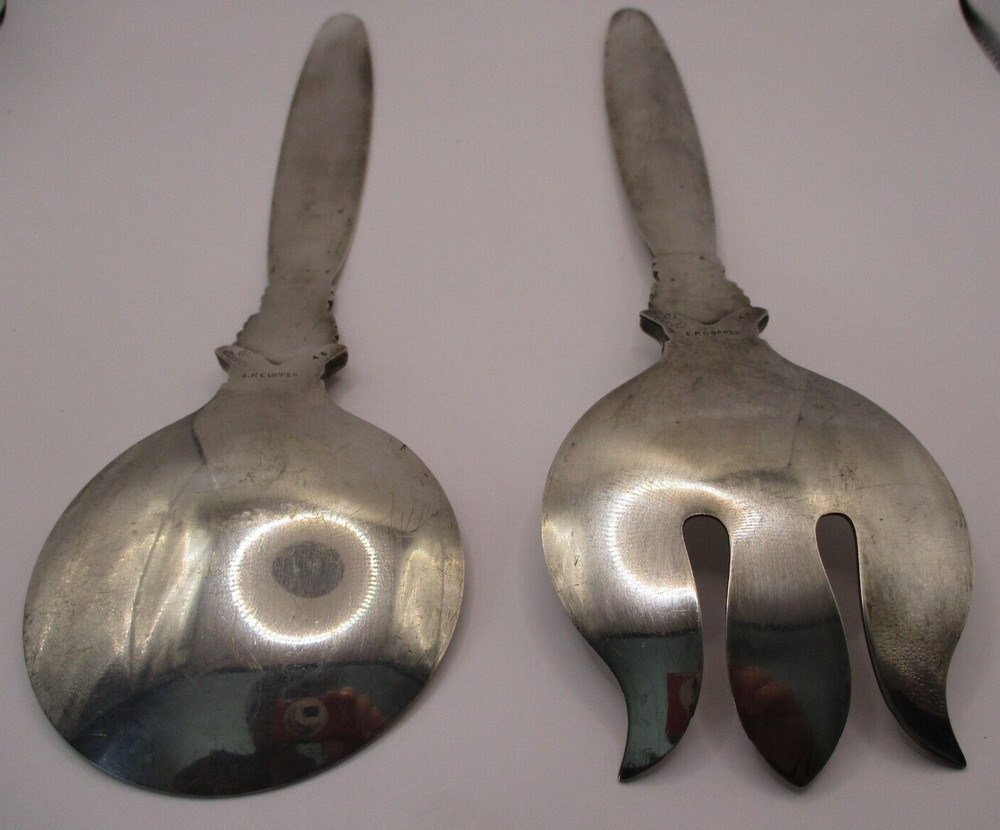 MCM DANISH JEORG JENSEN STYLE SILVER PLATED SALAD SERVER SET