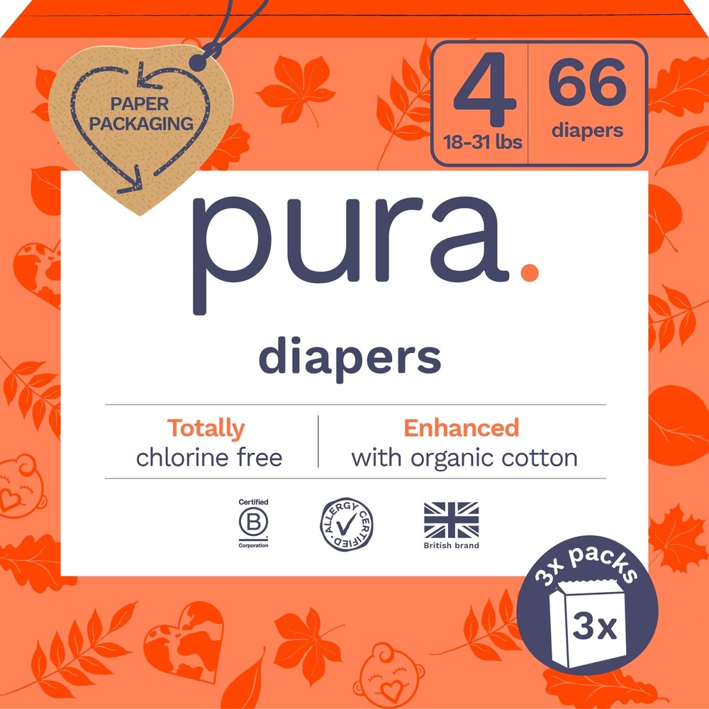 Organic Plant-Based Size 4 Diapers Leak-Free Dermatologically Tested 66 Count