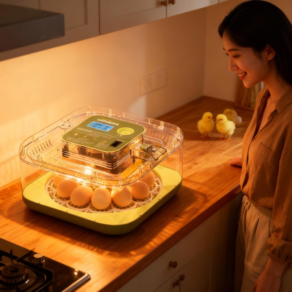 12-Egg Incubator with LED Display, Automatic Temperature and Humidity Control, a
