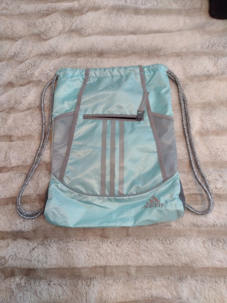 Adidas Drawstring Backpack Mint/Teal Grey Drawstring Gym Bag Mesh Zip Pocket