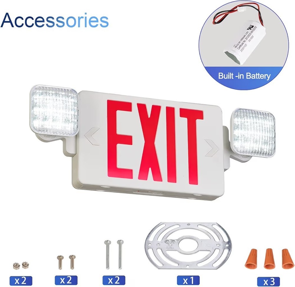 Red Exit Sign with Emergency Lights, LED Emergency Exit Light with Battery...