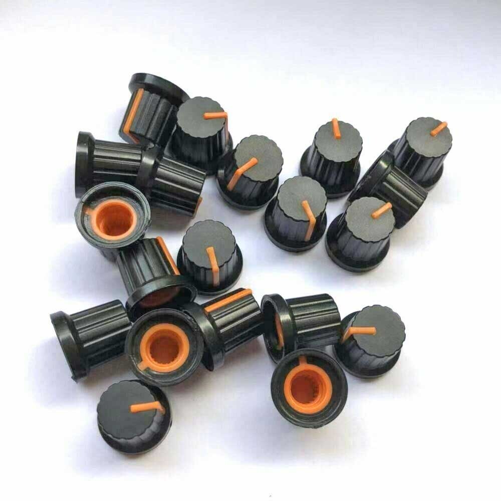 20 Pcs 6mm Shaft Hole Dia Plastic Threaded Knurled Potentiometer Knobs Cap 15*15