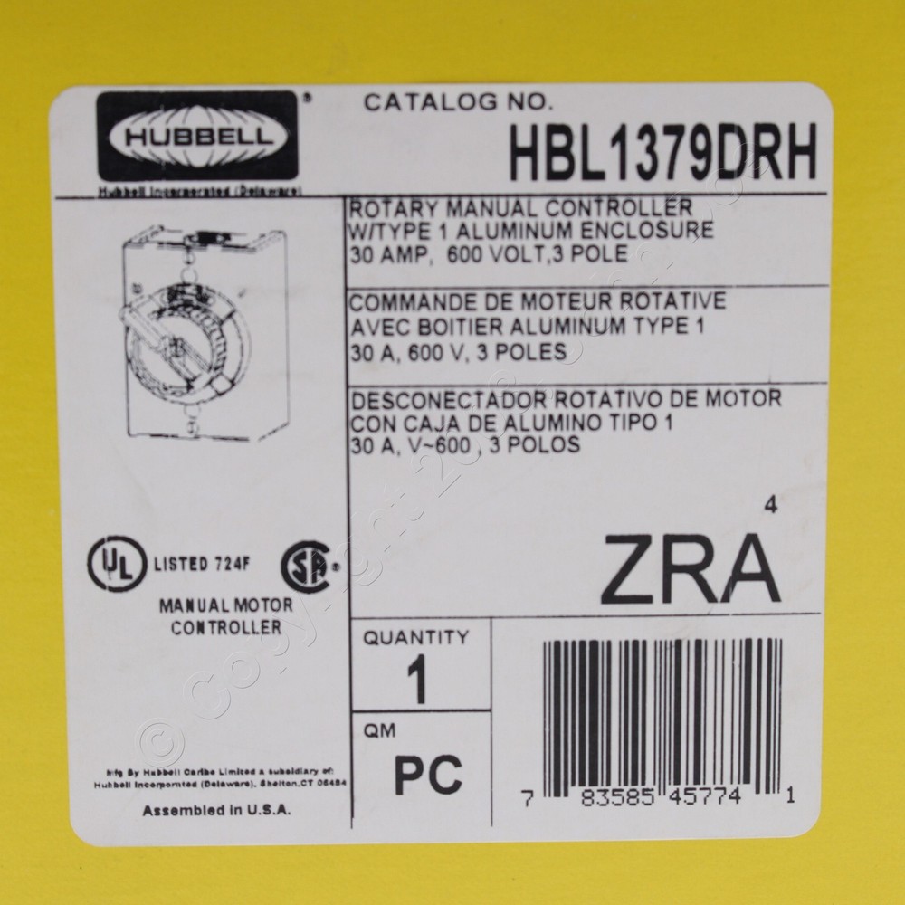 Hubbell 3-Pole Single Throw TPST Motor Controller Disconnect Switch 30A