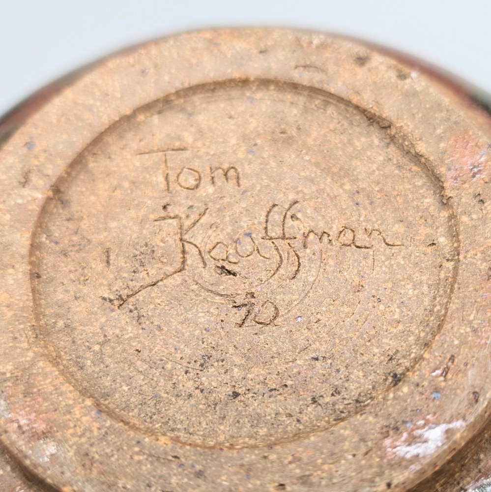 Studio Pottery Planter Pot Round Signed Tom Kauffman Ceramic 1970