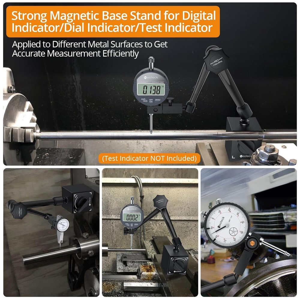 Versatile Magnetic Base Stand with Adjustable Arms for Dial Indicators - 14.1in