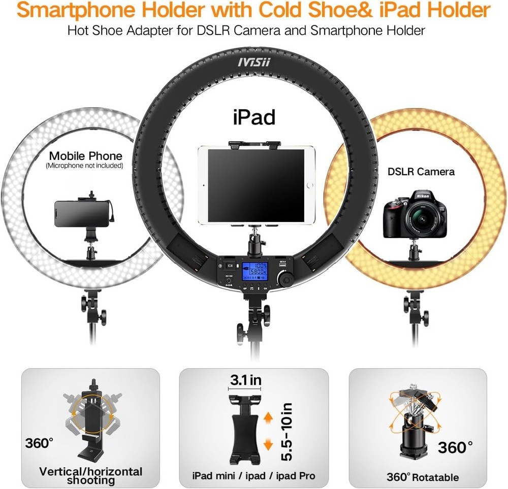 19 Inch Ring Light with Remote Controller and Stand iPad