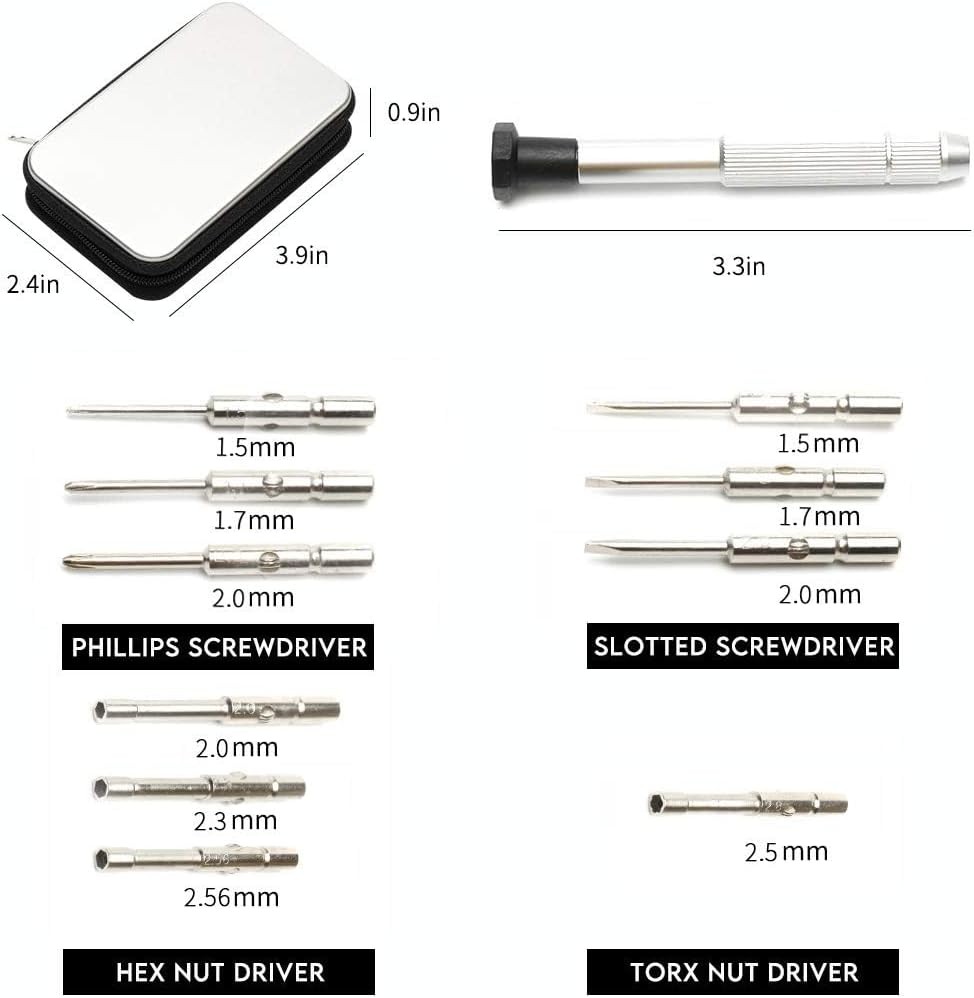 Precision Screwdriver Set, Eyeglass repair kit 10 Piece Silver, Black
