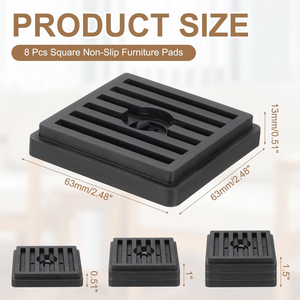 8Pcs Bed Risers Square Heavy Duty Stackable Lift Block to 0.5 Inch Black