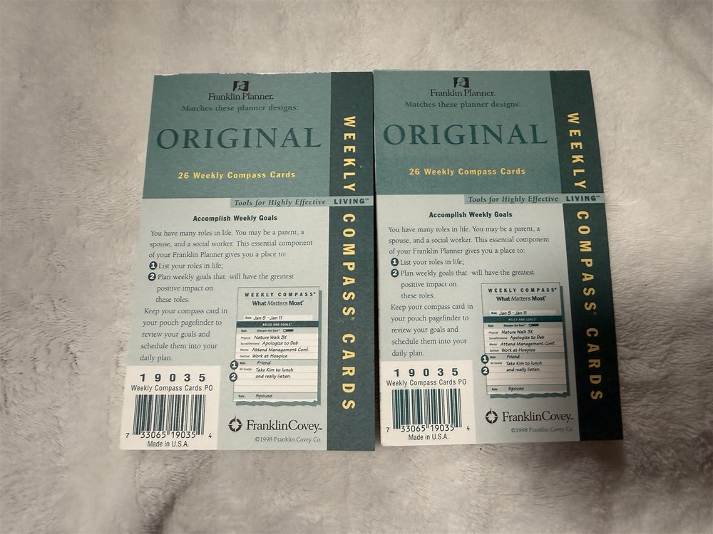 2 PACK FRANKLIN PLANNER ORIGINAL 26 WEEK COMPASS CARDS 19035