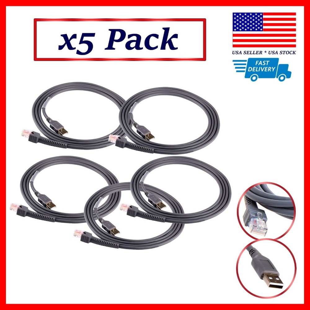 5 Pack ✅ USB cable for Symbol Motorola Barcode Scanner 7FT 2M ✅ Fast Shipping