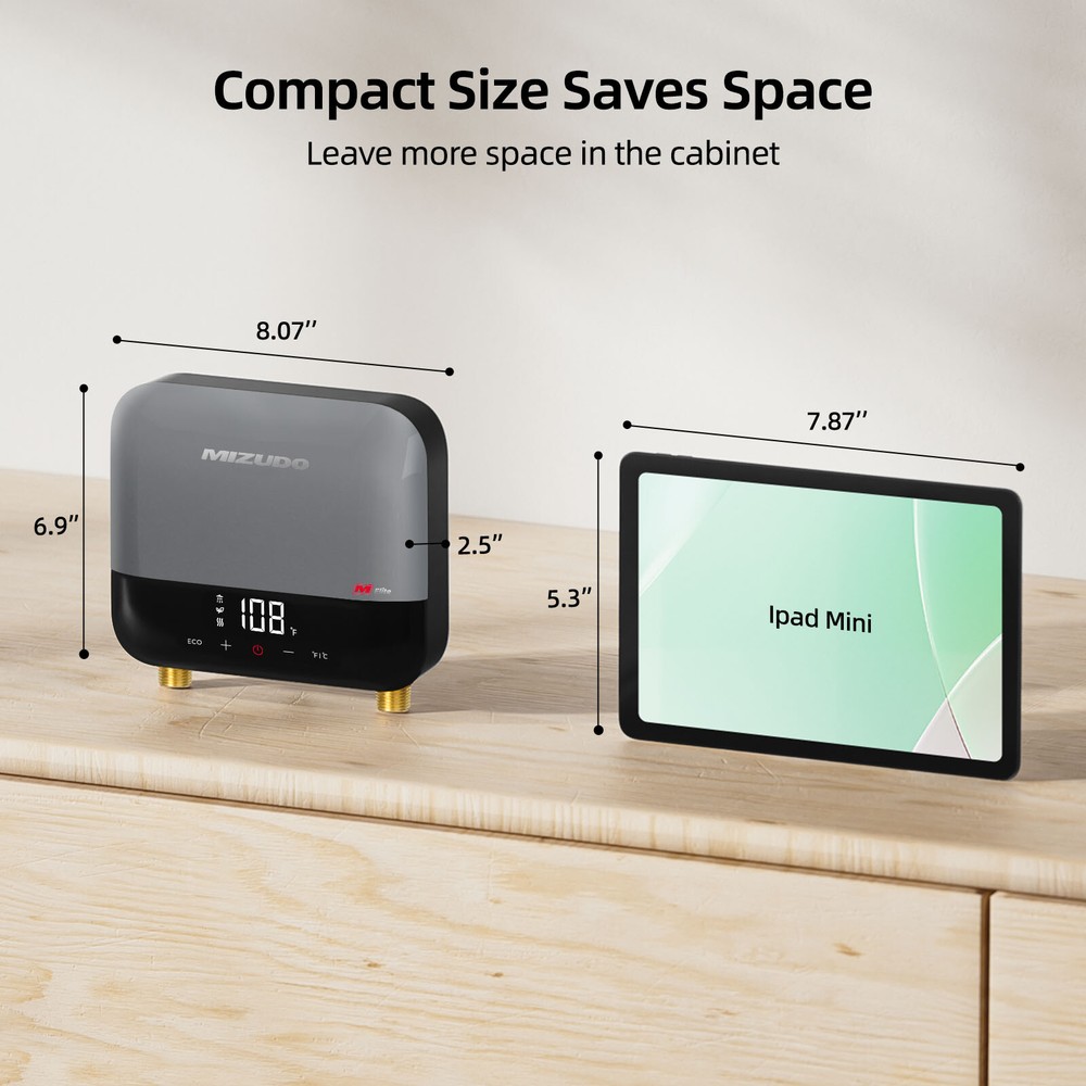 MIZUDO 120V On-Demand Hot Water Heater 3.5kW Compact Under Sink Tankless
