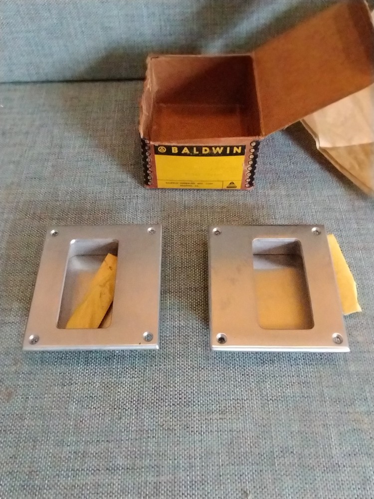 NOS Baldwin Solid Brass Pocket Sliding Door Flush Pulls US26D Satin Chrome Pair