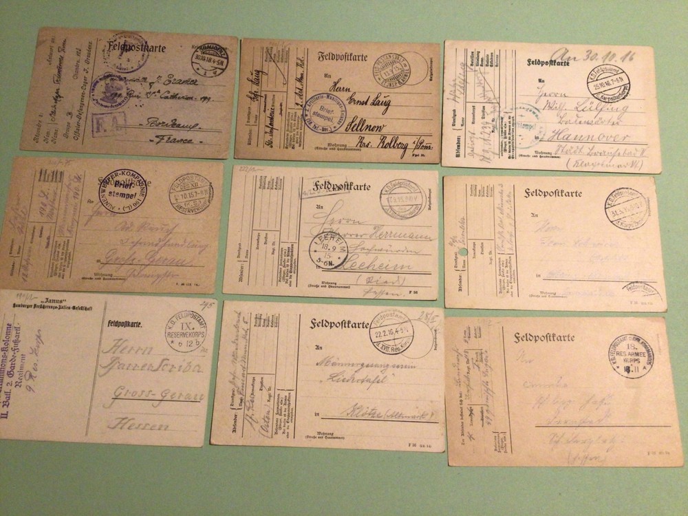 German Military Mail Service WW1 Feldpost 9 items  Ref A950