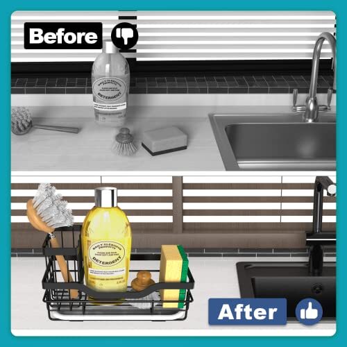 Sponge Holder for Kitchen Caddy Sink Organizer, Multifunctional Mattle Black