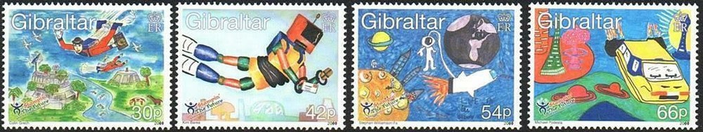GIBRALTAR 2000 ARTWORK: CHILDREN'S PAINTINGS MNH SCUBA, SPACE