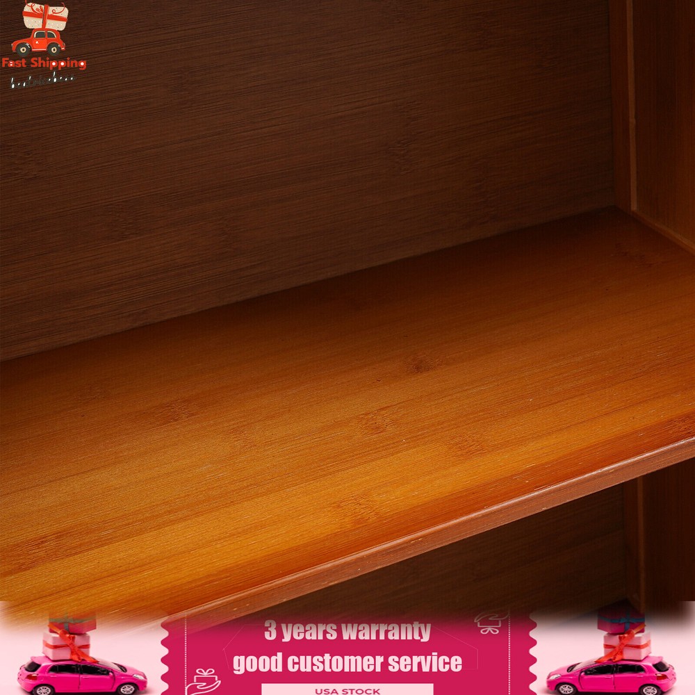 2-Compartments Bamboo Kitchen Sideboard Storage Organizer Cupboard Freestanding
