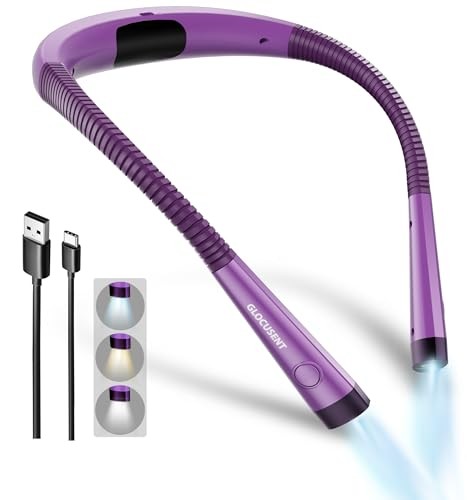 Book Light, 3-Color & 6-Brightness Reading Light, Bendable Neck Medium Purple