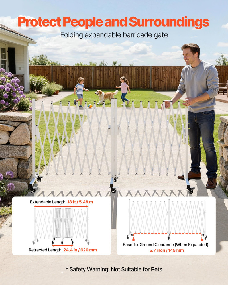 Expandable Safety Barrier 18FT Double Barricade w/ Locking Casters