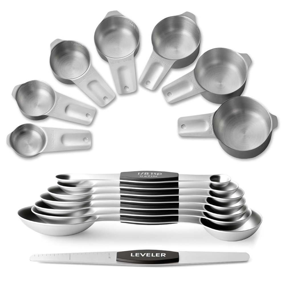 Stainless Steel Measuring Cups & Spoons Set, Kitchen Tools Nesting Measuring ...