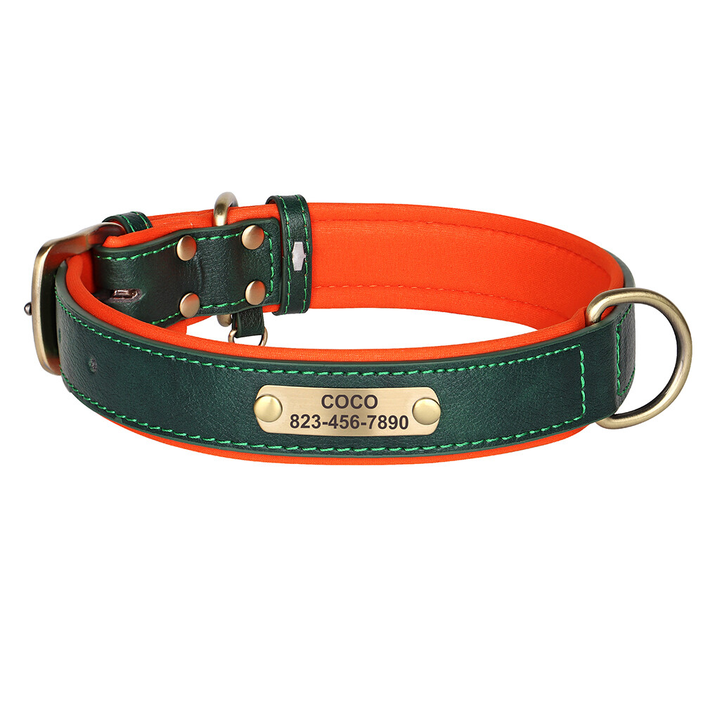 Soft Leather Personalized Dog Collar Custom Name ID Engraved for Small Large Dog