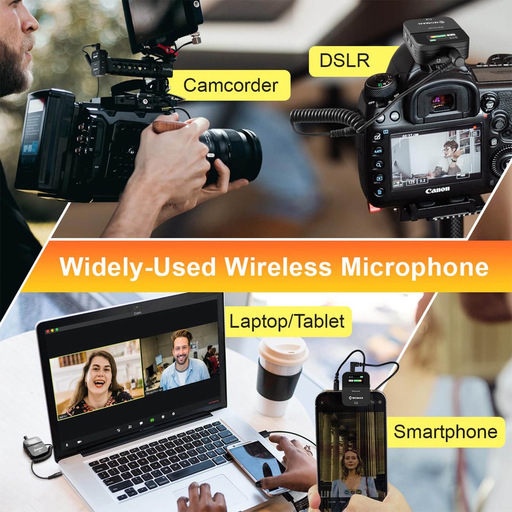 Wireless Lavalier Microphone, MOMAN C2 2.4GHz Wireless Microphone System