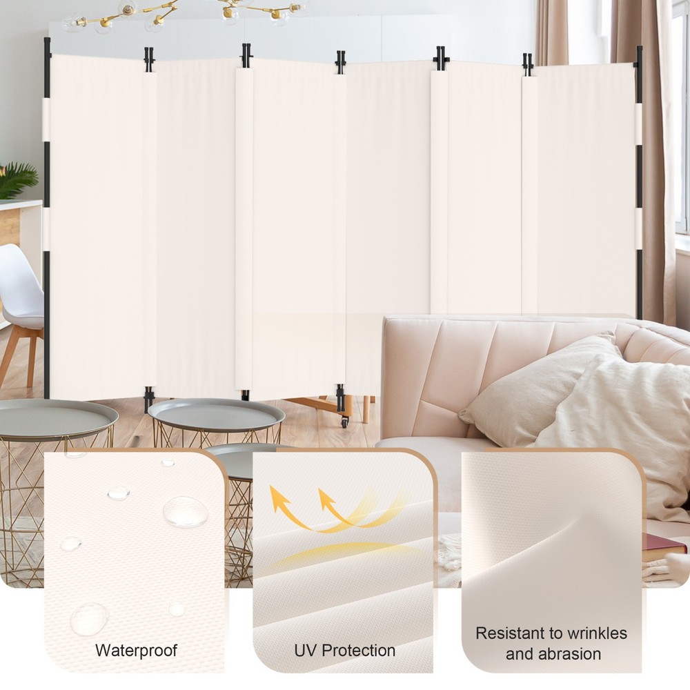 Upgraded Seamless Room Divider 6 Panel Folding Privacy Screens 11', White