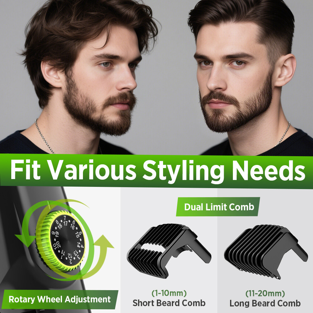 Rechargeable Vacuum Beard Trimmer for Men, Adjustable Length, Waterproof Shavers