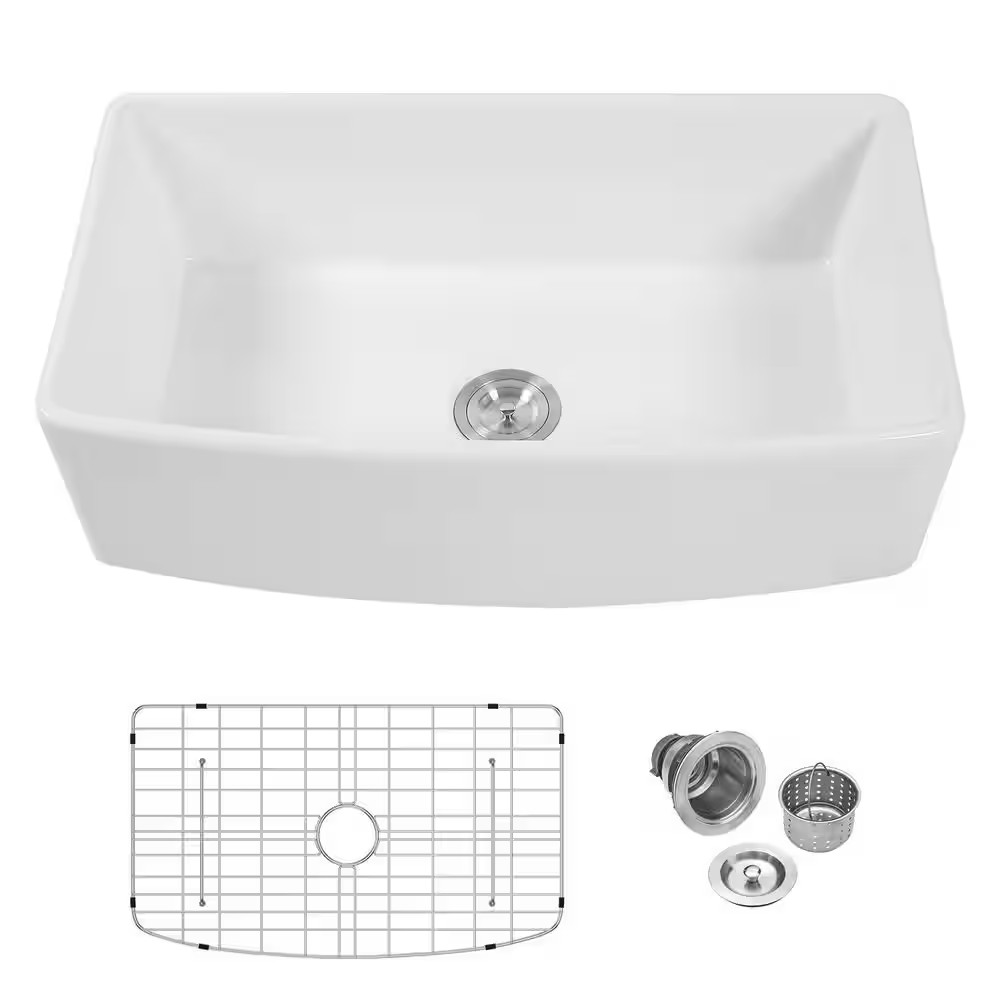 33 In. L X 19 In. W Rectangular Farmhouse/Apron Front Single Bowl White Ceramic
