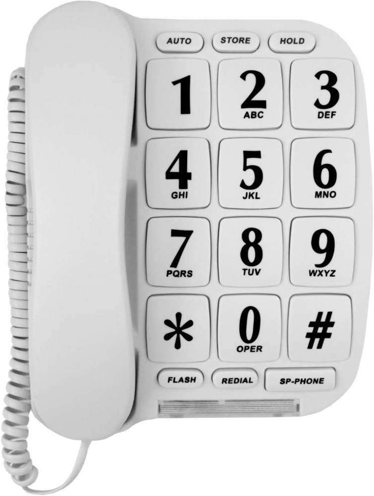 Big Button Phone for Wall or Desk with Speaker and Memory White