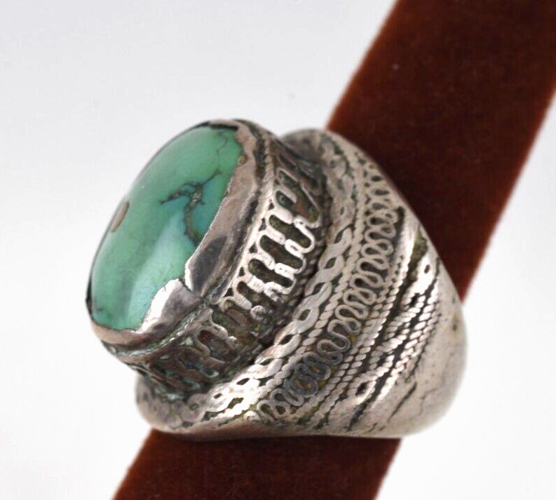Hand Made Silver & Turquoise Large Ring 34g Size 7