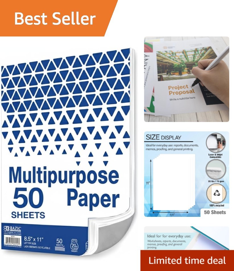 Eco-Friendly Biodegradable Printer Paper - 50 Sheets 8.5" x 11" White Finish
