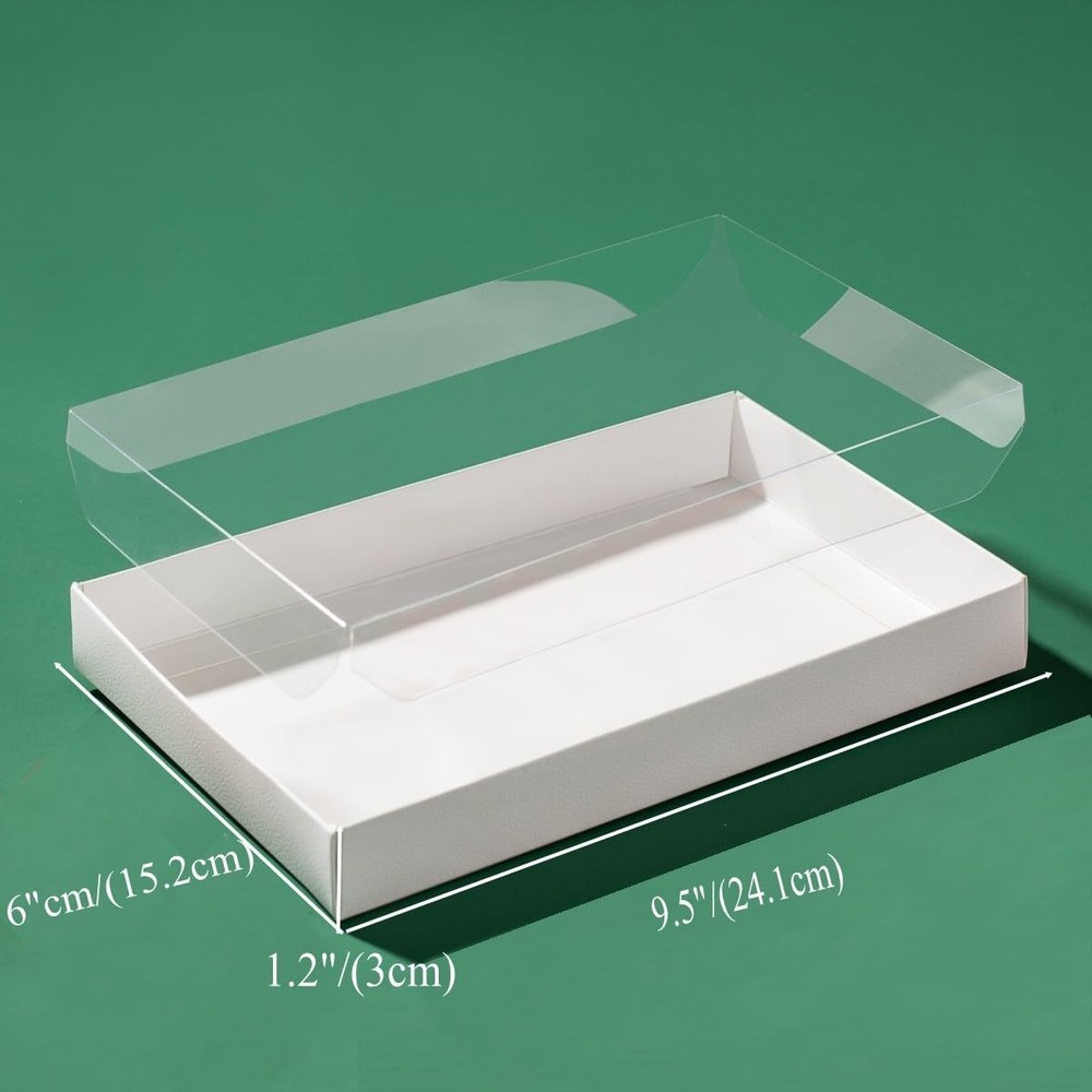 24 Pack 9 1/2" x 6" x 1 1/4" Clear White Cookie Boxes with Full Window,Bakery...