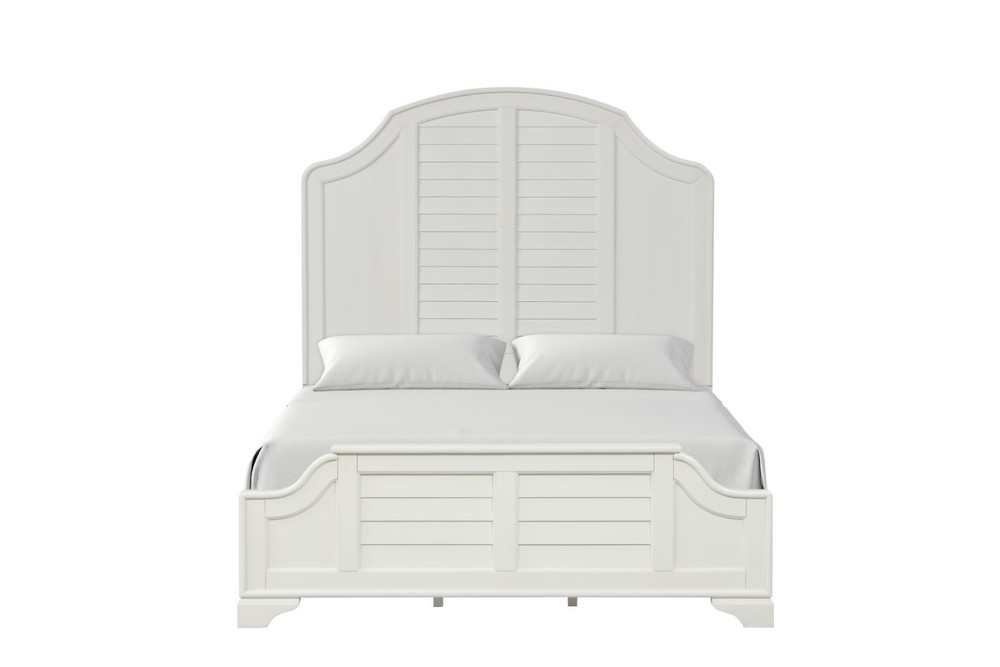 Antique White Coastal Transitional Queen Size 1pc Panel Bed Frame Set Headboard
