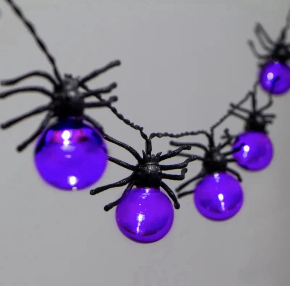 Spider Halloween Purple String Lights 16.5 Ft (198in) Battery Powered with Timer