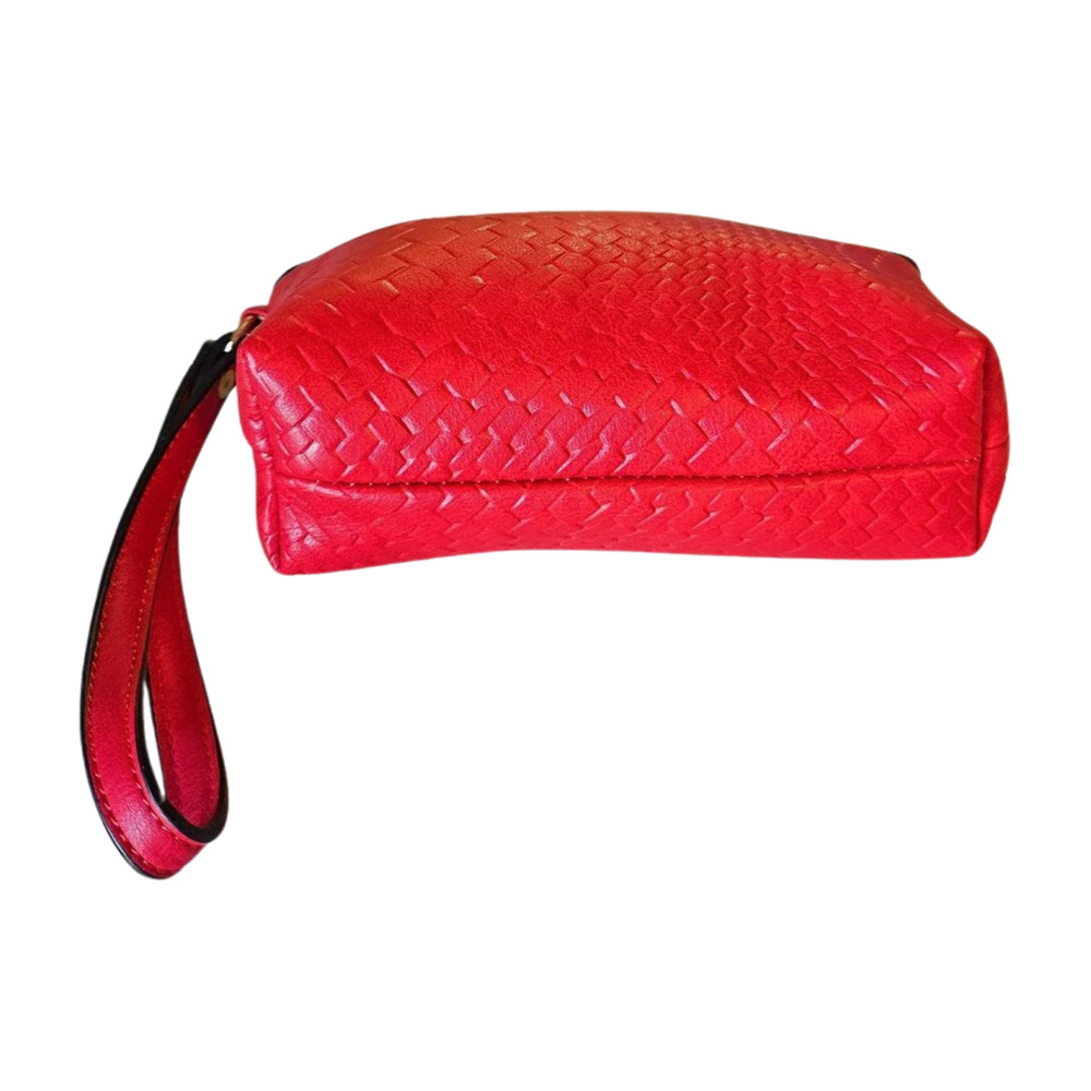 RED WRISTLET (Woven Pattern) LARGE POUCH Makeup Case UNBRANDED Gold Hardware