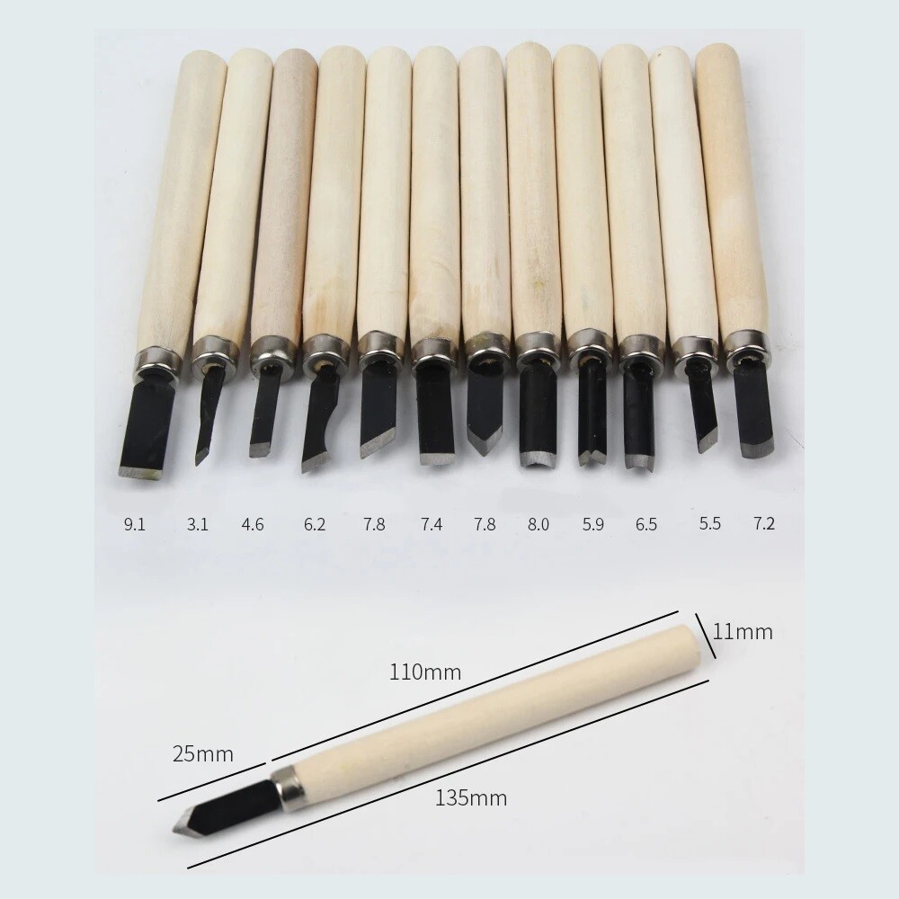 12x Fine Woodworking Chisels Carving Knife Detail Hand Tools Wood Gouges Sharp