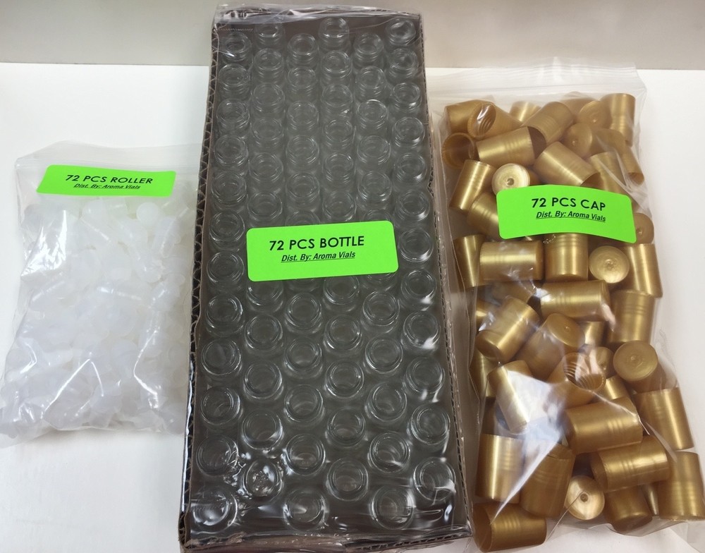 72 Bottles PLAIN 1/3 oz 10ml Clear Glass Roll on With Cap & Roller