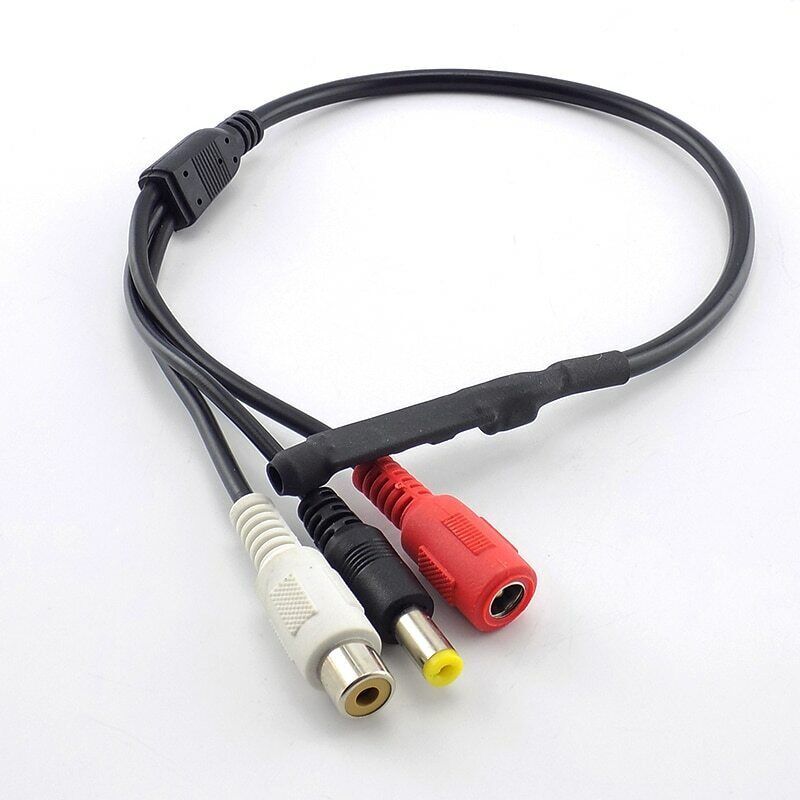 4X CCTV Mic Audio Microphone Sound adapter cable 12V DC for DVR Camera 6H