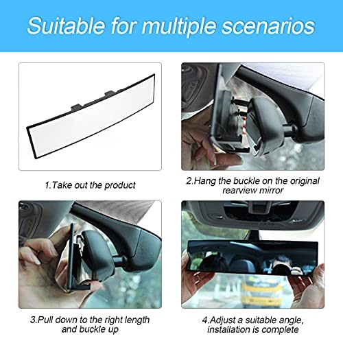 Car Rearview Mirrors, Shock Resistant Interior Clip-on Panoramic Rear White