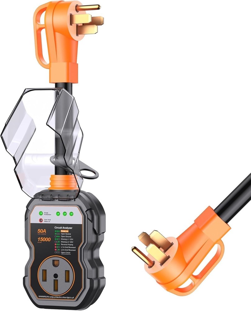 GEARGO RV Surge Protector 50Amp 15000J RV Circuit Analyzer LED IP68 Adapter Plug