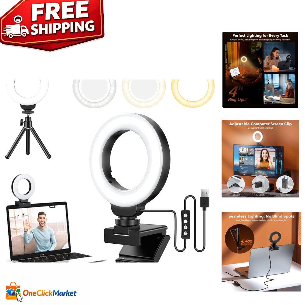 Compact USB Ring Light with Tripod – Perfect for Video Conferencing & Selfies