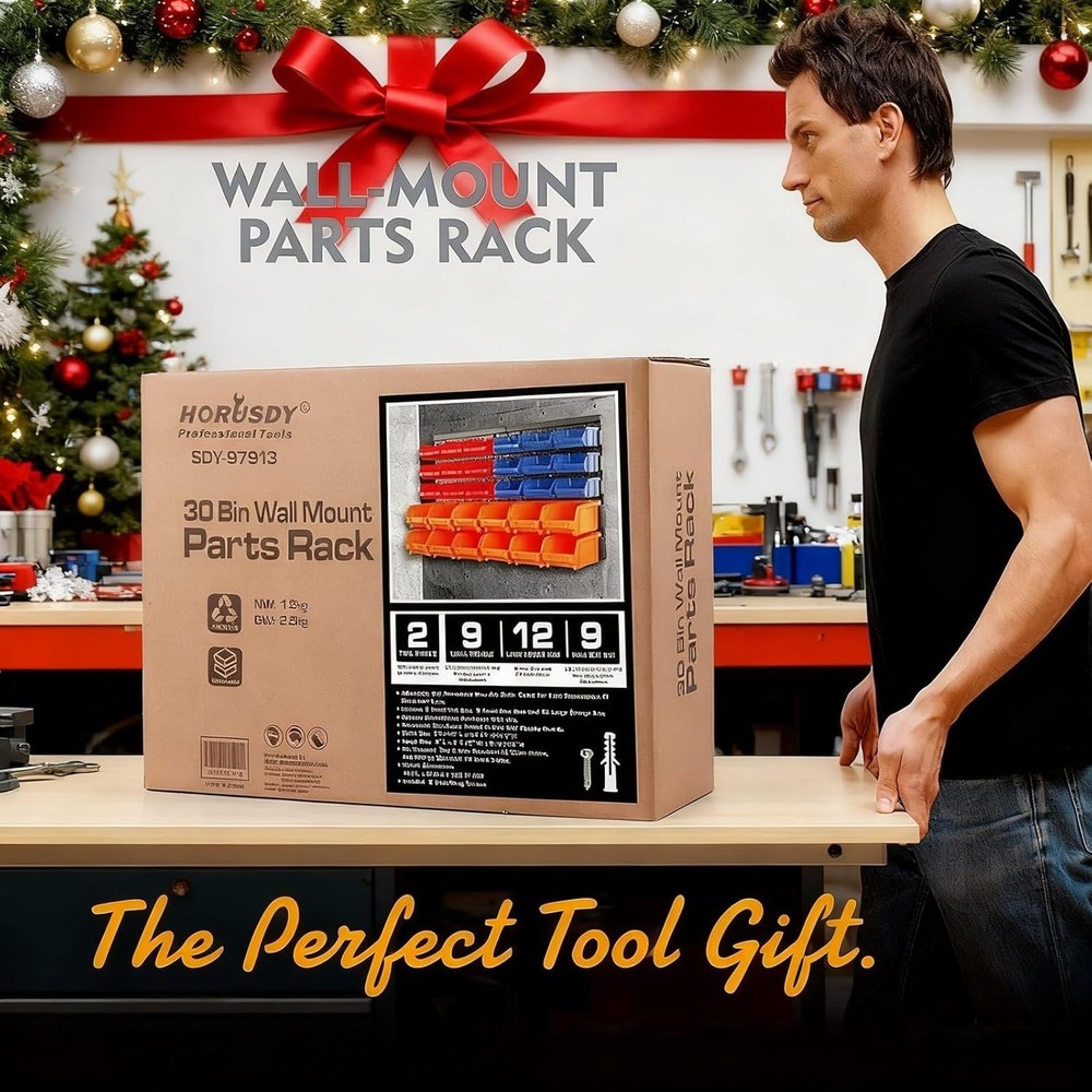 30PC Wall Mounted Storage Bins Organizer for Efficient Garage Tool Management