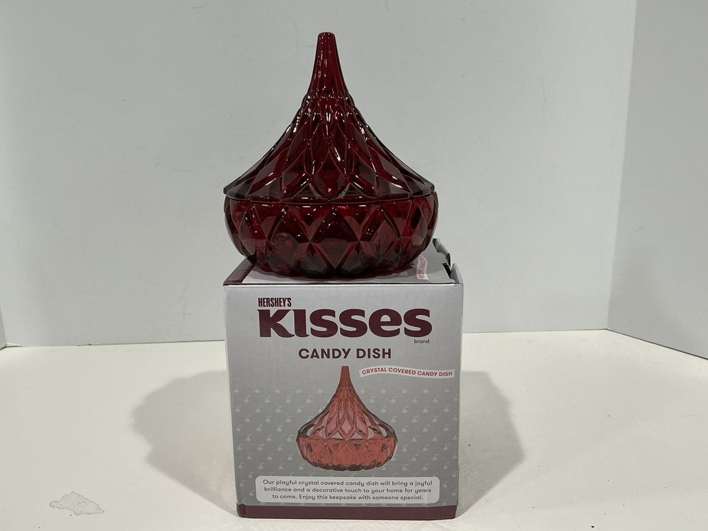 Hershey’s Kisses Candy Dish Ruby Red Glass Crystal Covered Chocolate