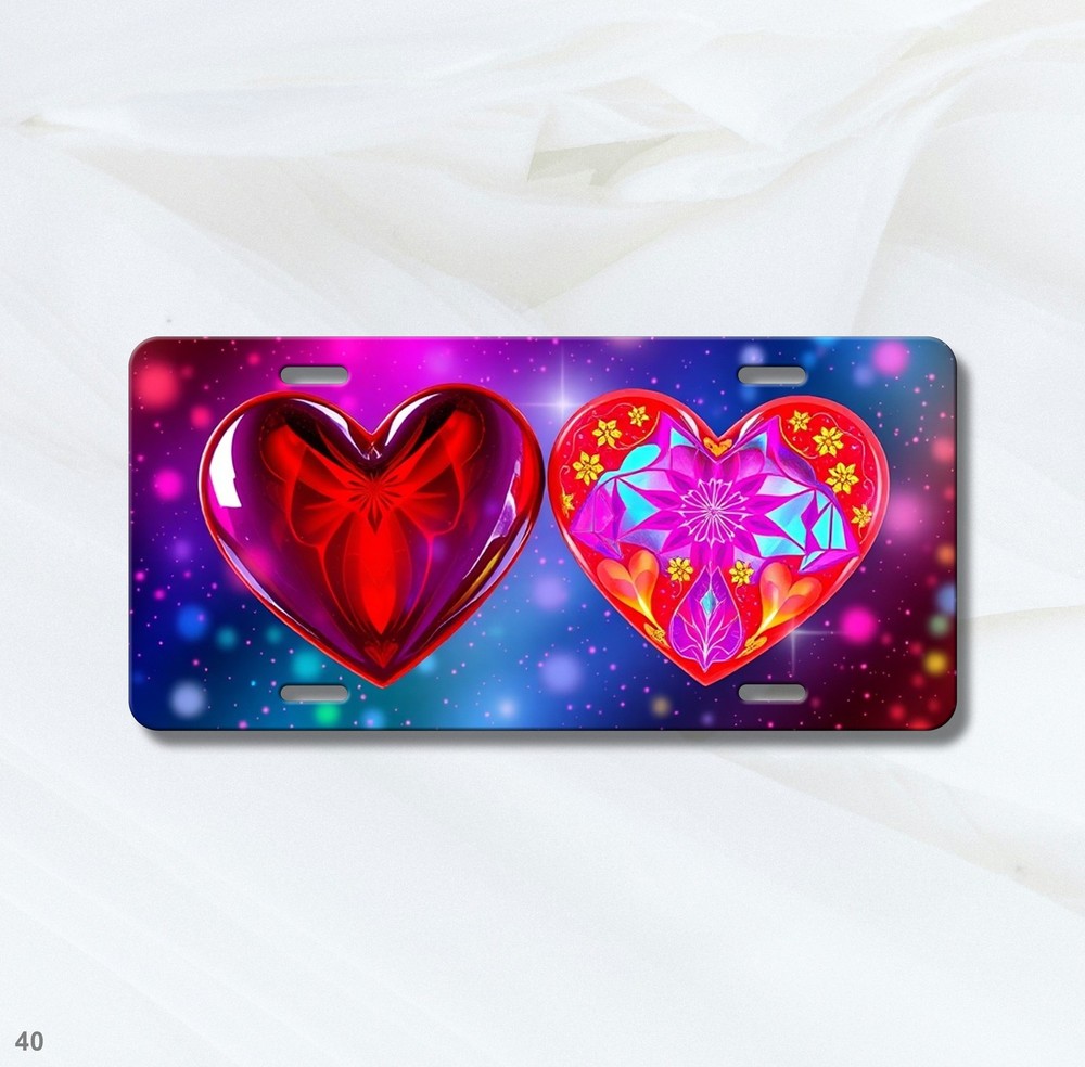 Bold Hearts License Plate Customizable Universal Fit Plate Anniversary Gift