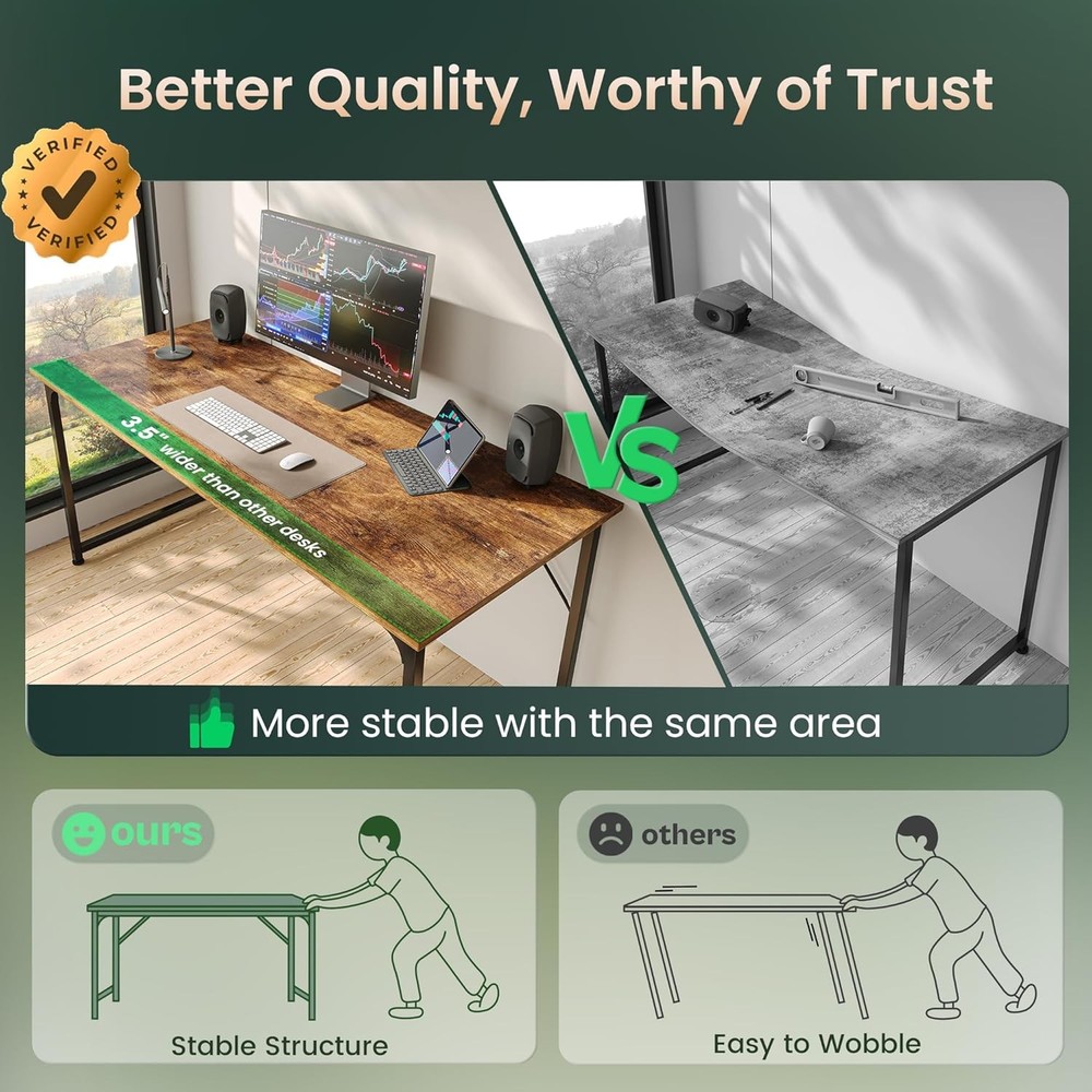 54” Computer Desk Home Office Study Table Rustic Brown Easy Assembly