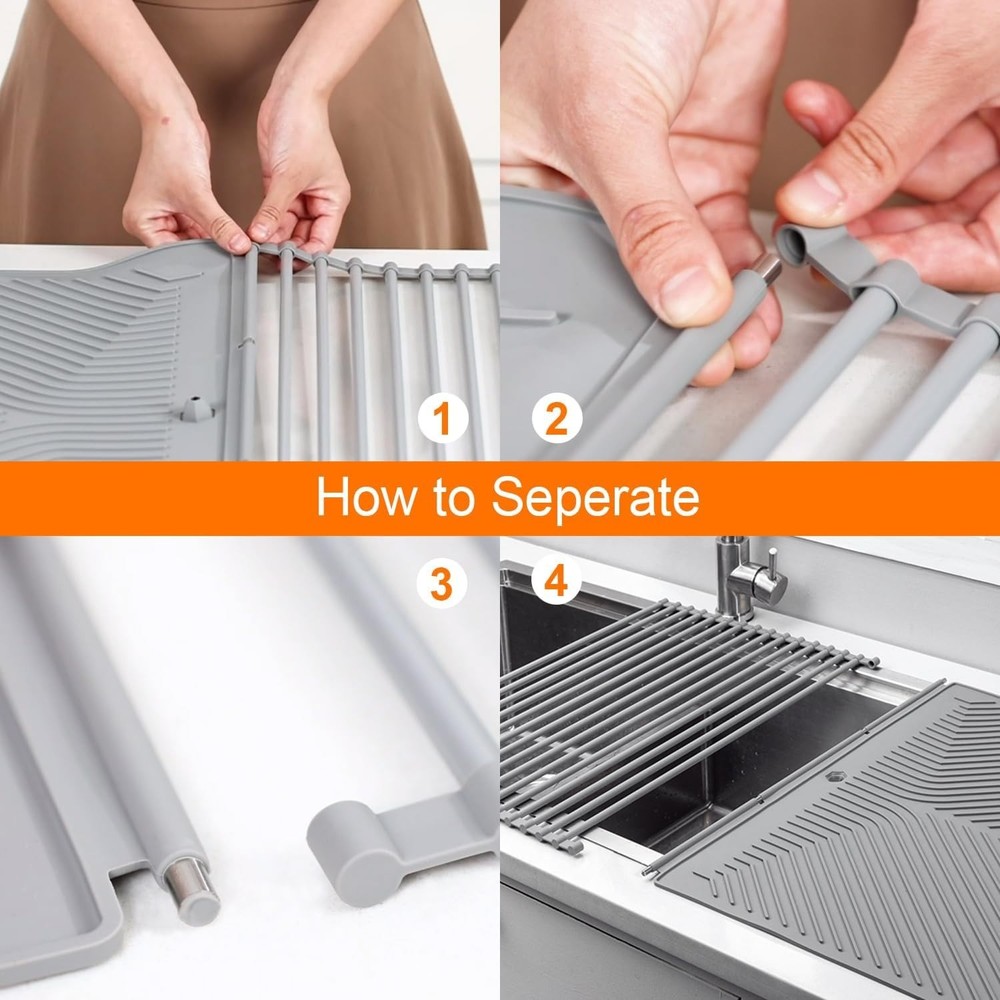 Over the sink Roll Up Dish Drying Rack w/ Mat Combo Silicone (29" x 20")