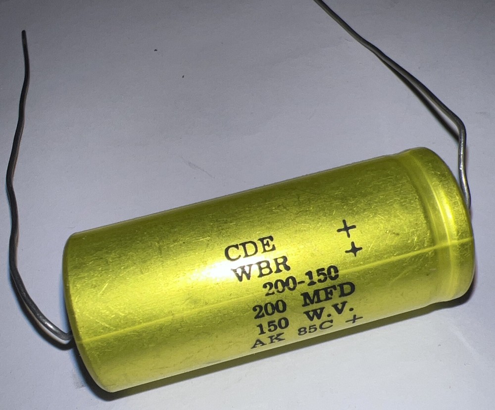 Electrolytic Capacitor 150 VDC 200 MFD 85°C ￼￼Axial Cornell CDE WBR .