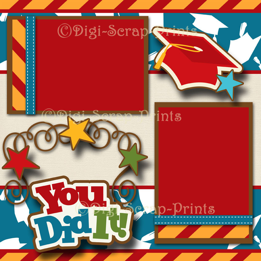 GRADUATION DAY 2 premade scrapbook pages paper piecing layout school ~ DIGISCRAP