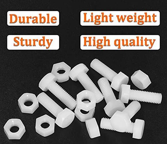 Piutouyar 20 Pair M8x25mm White Nylon Hex Bolts Plastic Hex Nuts Full Thread