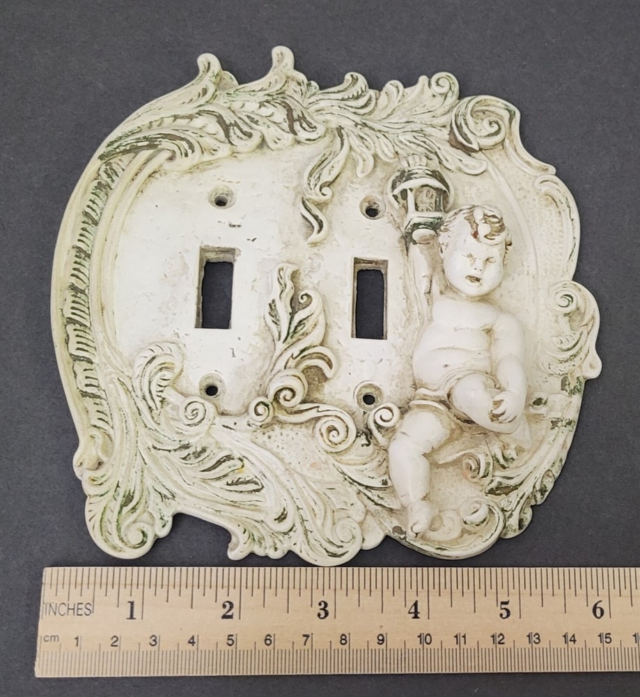 Vintage Cherub Double Switch Plate 3D